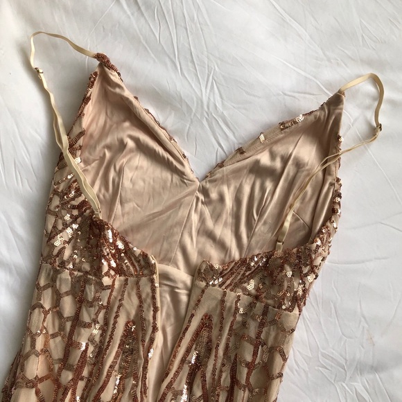 Sequins and Mesh Rose Gold Gown - Picture 8 of 16